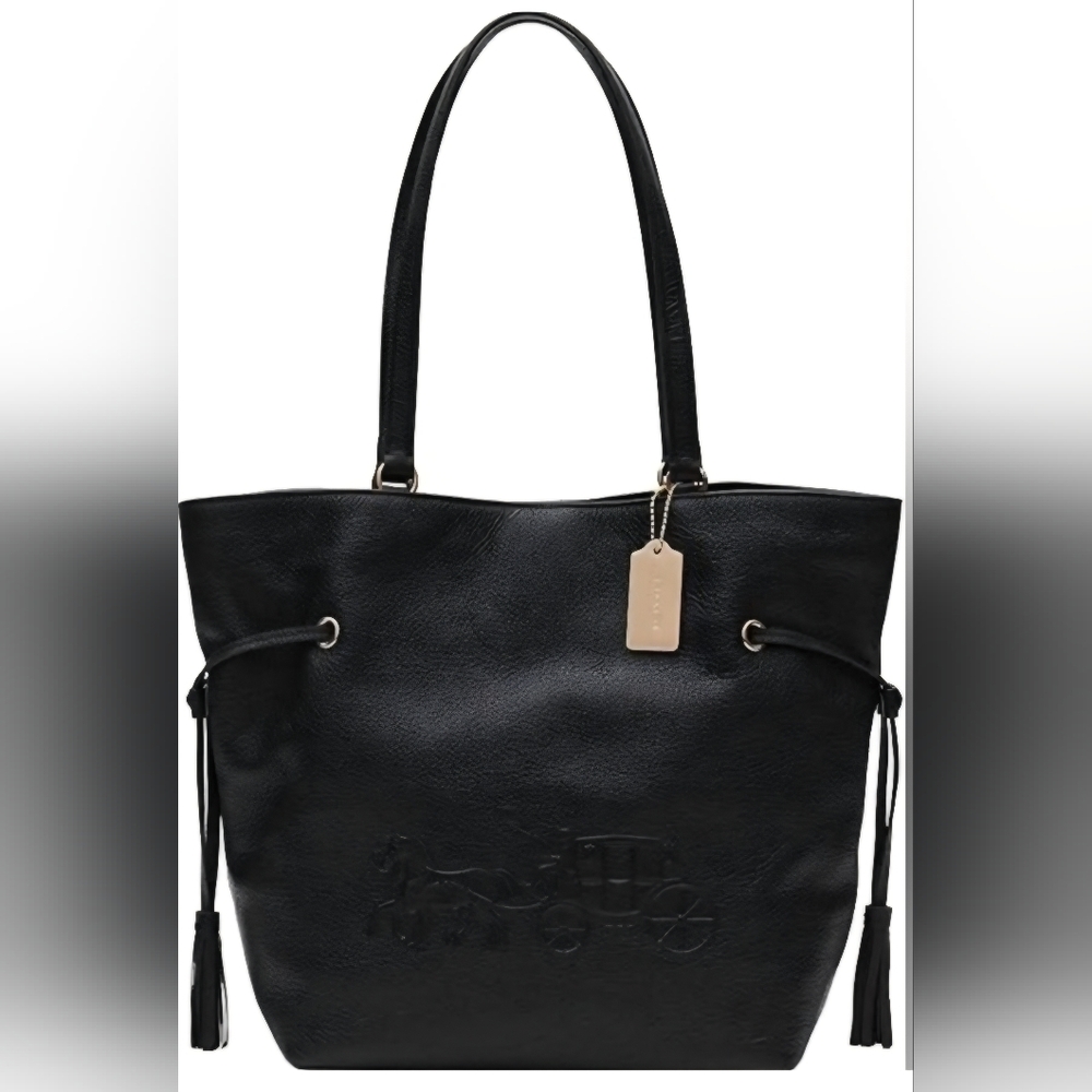 🔥NEW W/Tags COACH Andy In Black/Gold, Horse & Carriage Embossed Pebbled Leather - Picture 4 of 7